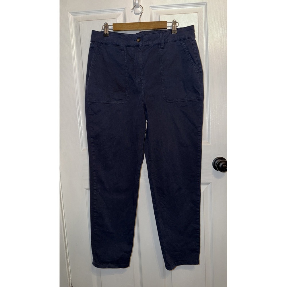 Boden Women's Solid Navy Chino Pants Sz US 14R Tapered Leg Pockets‎ Cotton Blend